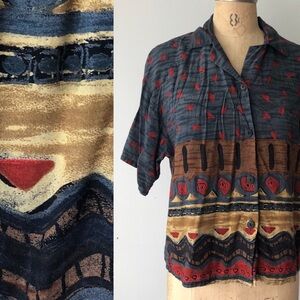 Southwestern ikat southwestern vintage 90s button up short sleeve shirt size s m